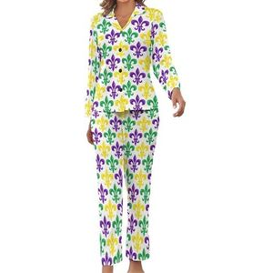 Mardi Gras Fleur De Lis pyjama voor dames, bedrukte pyjamaset, pyjamaset, nachtkleding pyjama, loungewear sets, S