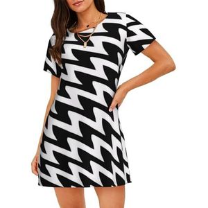 Damesnachthemd met korte mouwen nachthemd pied-poule zwart 3D-print - zachte comfortabele casual nachtkleding, ademend en lichtgewicht zomerslaapshirt, 3 D, S