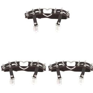 3 Set van 1x Vrouwen Lederen Dubbele Band Hart Kousenband Elastische Klinknagel Stud Been Jarretellegordel Donkere Koffie