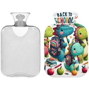 Back to School Dinos warmwaterkruik met deksel, warmwaterkruik voor warm en koud kompres, bedwarmer 2 l