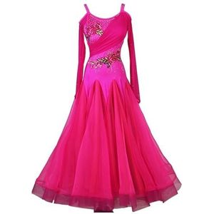 FZHQNZJF Balzaal Competitie Jurk Standaard Grote A-Lijndans Prestaties Kostuums Wals Rok met Strass-Borduurwerk Lange Mouw Flamenco Salsa Kleding,B,L