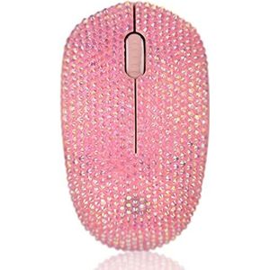 Bling oogverblindende 2,4 GHz draadloze stille muis bedekt met strass kristal, gekristalliseerde muis met USB-ontvanger, compatibel met notebook, pc, laptop, computer, MacBook, geweldig cadeau (roze)