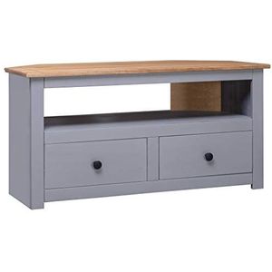 Hoek-tv-meubel met 2 lades en een open vak, eenvoudig schoon te maken, massief grenenhout (Color : Gray and natural wood color, Size : 36.6"" x 19.3"" x 19.3"" (W x D x H))