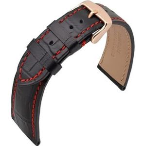 INEOUT Alligator Reliëf Koeienhuid Lederen Horlogeband 14mm 18mm 19mm 20mm 21mm 22mm Horlogebandje Rose Goud Stalen Gesp Pols (Color : Black(Red Line), Size : 21mm)