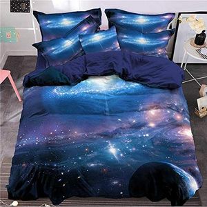 Dekbedovertrek set 3D Galaxy sterrenhemel universum maan dekbed quilt en kussensloop voor kinderen, jongens, meisjes beddengoed set (stijl #6, 135 x 200 cm)