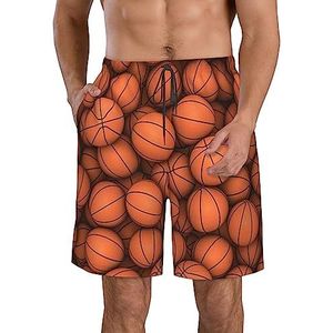 PHTZEZFC Basketbal oranje print heren strandshorts zomer shorts met sneldrogende technologie, licht en casual, Wit, L