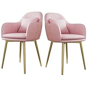 GEIRONV Keuken eetkamerstoelen Set van 2, woonkamer lounge stoel met metalen poten fluwelen stoel en rugleuning slaapkamer stoel Eetstoelen (Color : Pink)