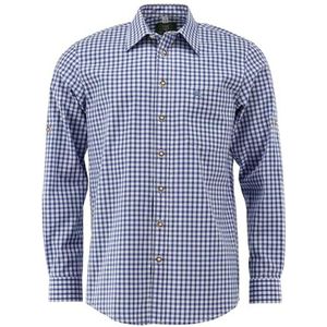 OS Trachten Ukazui Klederdrachthemd met lange mouwen voor heren, met opstaande kraag, blauw, 39-40