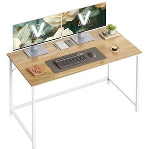 VASAGLE Bureau, klein computerbureau, kantoortafel, voor studeerkamer, slaapkamer, 60 x 120 x 76 cm, moderne stijl, metalen frame, natuurlijk eiken-parelwit LWD039W70