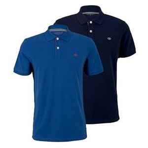 TOM TAILOR Basic Piqué poloshirt voor heren, dubbelpak, Sky Captain/Advanced Blue, XXL