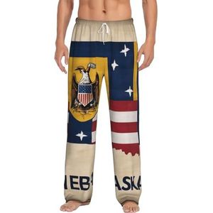 KJGvbn Abstracte Nebraska vlag kaart print heren broek pyjama broek, zachte loungewear pyjama slaap broek met zakken, lichtgewicht nachtkleding voor comfortabele slaap, Wit, S