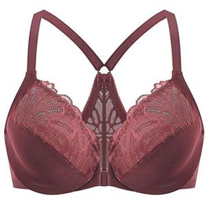 MELENECA Dames Flora Kanten Ongewatteerde met Beugel Front-Sluiting Racerback BH rood 75B