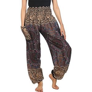 Lofbaz Boho harembroek voor dames, festivaloutfit, zomerbroek, lichte yogabroek, pompbroek, hippiebroek, kleding, zomerbroek, Rose 2 Grijs, L
