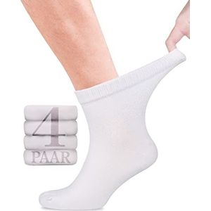Diabetici, Bamboesokken met Lycra, voor Mannen: Zonder naad aan de aanzet van de teennagels, Enkelhoog; hoog draagcomfort; geschikt voor business en vrije tijd; geschikt voor Senioren, 4 paar (Wit, 39-42)