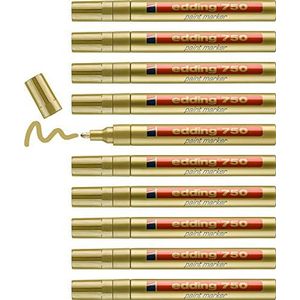 edding 750 lakmarker - goud - 10 verfstiften - ronde punt 2-4 mm - verfstift voor markeren en labelen van metaal, glass, steen of plastic - hittebestendig, permanent, veegvast en watervast