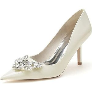 GHSIRUEU Vrouwen Naaldhakken Gesloten Teen Hakken Sparkly Rhinestone Elegant Wedding Party Bridal Dress Pumps Schoenen,Beige,35 EU