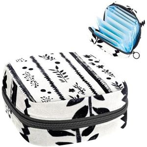 Boho Florals witte en zwarte streep maandverband opbergtas, grote menstruatiecup zakje met rits, menstruatiepads tas winkel inlegkruisjes tampons voor meisjes vrouwen