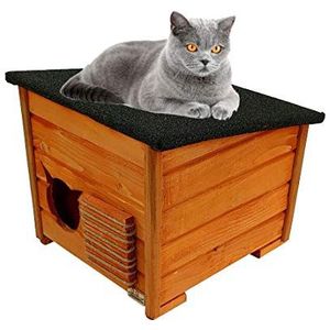 BLIŹNIAKI DOMKOT1 Kattentoren kattenslaapplaats hout verstopplaats kattenhuis (bruin (DOMKOT1 B))