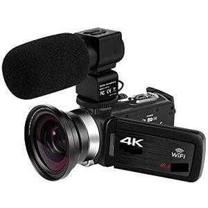 Videocamera Vlogcamera Recorder Video Camcorder 4K 48MP Ingebouwd invullicht Touchscreen Vloggen for recorder Digitale camera(16 G SD Card,AF1 Mic Lens)