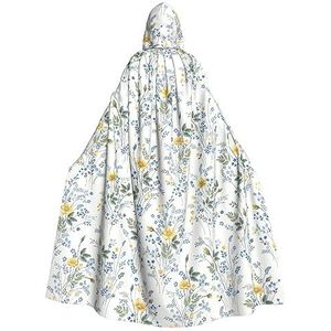Blauwe bloemen patroon rozen capuchon mantel voor mannen en vrouwen, volledige lengte Halloween maskerade cape kostuum, 185 cm