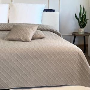 Euromat - Parla 3D - Gewatteerde Sprei - Beige Taupe - 180 x 220 cm met 2 Kussenslopen 40 x 40 cm