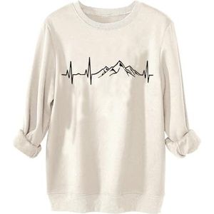 MLZHAN Mountain Electrocardiogram Vrouwen Warm Sweatshirt Casual Lange Mouw Truien Herfst Winter Camper Streetwear Shirt (Beige, XL), Beige, XL