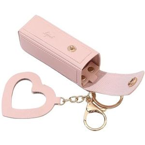 Draagbare Lippenstift Sleutelhanger Compacte Houder Tas Met Hart Hanger Faux Lederen Mini Container Lip, roze