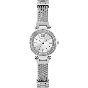 GUESS Quartz horloge voor dames met roestvrij-stalen band, Zilver-toon, NS, GUESS Dames Petite Wire Armband Horloge