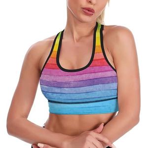 Regenboog kleuren vrouwen tank top sport beha yoga workout vest atletische bh's