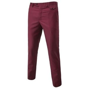 Casual herenbroek met rechte pijpen, stijlvolle slanke pasvorm, taps toelopende pak, effen kleur, zakelijke broek(Burgundy,3XL)