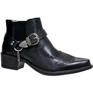 ZIRIA Mannen Vintage Koe Laarzen Lederen Gesp Strap Punk Enkellaarzen Punk Teen Motorfiets Laarzen buty, Zwart, 41 EU