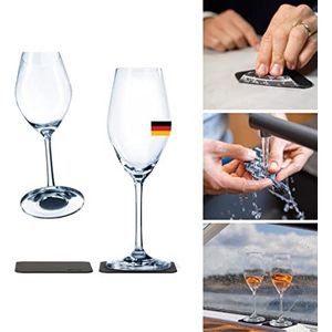 silwy magnetische glazen, fijne kristallen glazen met perfect geïntegreerde magneten en metalen nano-gel onderzetters - anti-slip campingglazen, boot- en jachtaccessoires (Champagne)