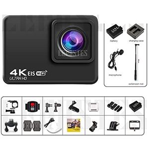 Action Camera, Actie Camera 4K 60fps/30fps Met Afstandsbediening Scherm Waterdichte Sport Camera Drive Recorder Sport Camera Helm Soepele Stabilisatie(With 32G Card,Action Camera-E)