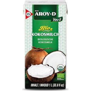 Aroy-D Biologische kokosnootmelk, kokosmelk voor koken en bakken, ideaal voor desserts, soepen, smoothies en cocktails, 1 x 1 l