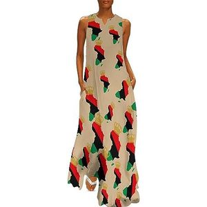Pan African Pride Damesjurk op enkellengte, slanke pasvorm, mouwloos, maxi-jurk, casual zonnejurk, M
