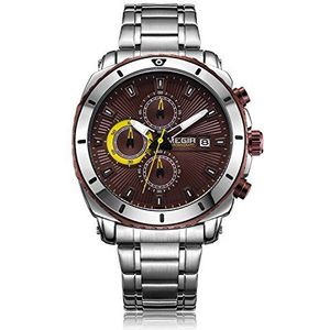 Megir Mannen Rvs Jurk Quartz Horloges Zakelijke Chronograaf Horloge Voor Man Lichtgevende Handen, Geel, luxe