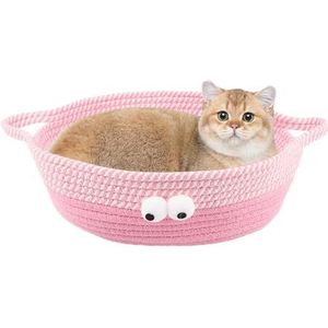 Kattenbedden van katoenen touw, geweven katoenen kattenbed - Eenvoudige handgeweven kattenbedmand | Handgemaakt slaaphuis voor katten, puppy's, konijnen binnenshuis - Gek comfort