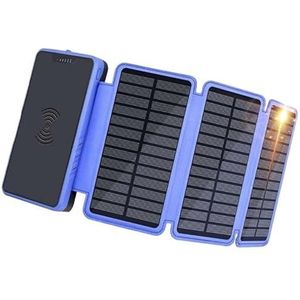 Zonnelader, draagbaar zonnepaneel for kamperen, draadloze oplader for mobiele telefoons (Color : 20000mah Blue)