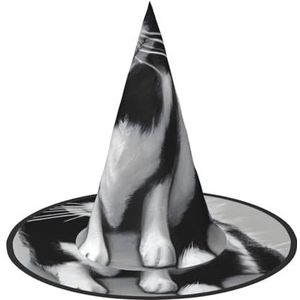SSIMOO Zwart-witte katten Halloween feesthoed, grappige Halloween-hoed, brengt plezier op het feest, maak je de focus van het feest