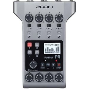 Zoom PodTrak P4 Podcast Recorder, Batterij aangedreven, 4 Microfooningangen, 4 Hoofdtelefoonuitgangen, Telefooningang, Geluidspads, Opnemen naar SD-kaart, Audio-interfacemodus