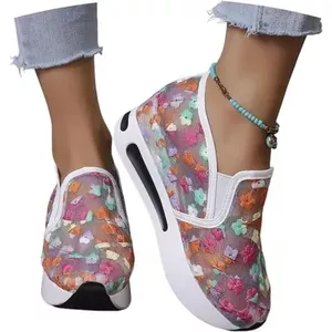 Loopschoenen Met Veters Orthopedische Wandelschoenen for Dames Zomer Vrije Tijd Slip-on Sneaker Ademende Hardloopschoenen Van Gebreid Mesh Lichtgewicht Joggingschoenen Met Zachte Zool (Color : Pink