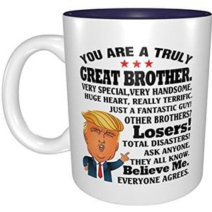 Grappige Donald Trump mok cadeau voor broer voor Kerstmis - Donald Trump Great Broer Mok - Grappige Kerstdag Mok Cadeaus Voor Broer - Unieke Broer Koffie Mok Thee Cup 11 Ounce Navy Binnenkleur Koffiemok