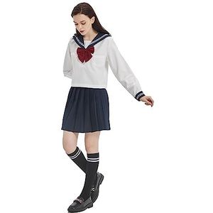 Uniform JK Japanisches Marinenkostüm Klassisch Uniform Schuluniform Mädchen Kostüm Marin Blau Marine Langarm Oberteil und Rock verstellbar geeignet für Mädchen,44