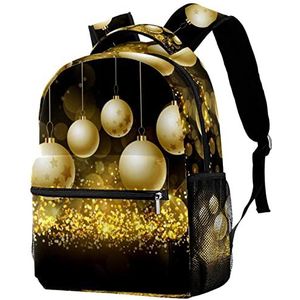 Kerstballen op Glittery Gouden Achtergrond Lichtgewicht Rugzak Klassieke Casual Dagrugzak