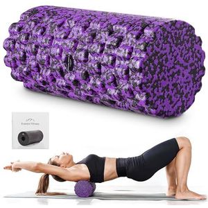 EVEREST FITNESS foam roller massage met 3D textuur - 33 cm Ø 14 cm - Medium-harde fascia massage roller - Met opbergtas - Na sport of ter ontspanning
