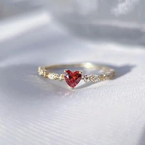 Mode charme liefde Ruby ringen voor vrouwen hart rood kristal zirkoon Ring bruiloft partij sieraden verjaardag cadeau-9-goud