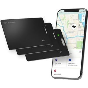 KEYSMART SmartCard Slim Wallet Tracker kaart 3 stuks, oplaadbaar en herbruikbaar, sleutelbandsleuf, werkt met Apple Find My App, Bluetooth GPS Tracker koffer, portemonnee (zwart)
