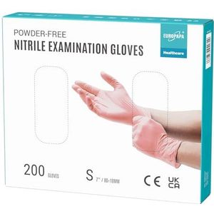 EUROPAPA® 200 x wegwerphandschoenen, nitrilhandschoenen, poedervrij, onderzoekshandschoenen, EN455 EN374, latexvrij, wegwerphandschoenen, verkrijgbaar in de maten S, M, L en XL (S, Roze)