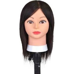 Mannequinhoofd met haar, 100% echt mensenhaar, 10-18'', cosmetologie-mannequinhoofd for stylingoefeningen op een vlechthoofd(Big Ear 10inch Black)