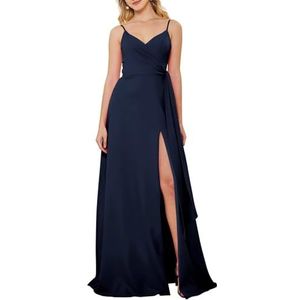 HPPEE Jurken voor dames, V-hals, bruidsmeisjesjurk, mouwloos, chiffon, bruidsmeisje, formele avondjurk, Donkerblauw, 32
